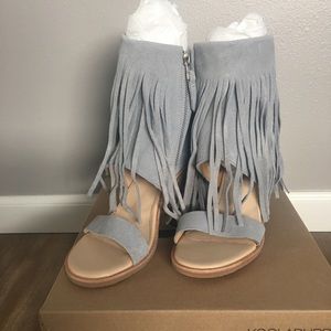 New very fun leather fringe bootie sandal